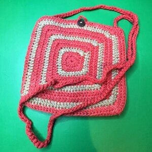 Gypsy Rose Orange Stripe Crochet Purse Nepal Handmade Cotton Boho Hippie Bag